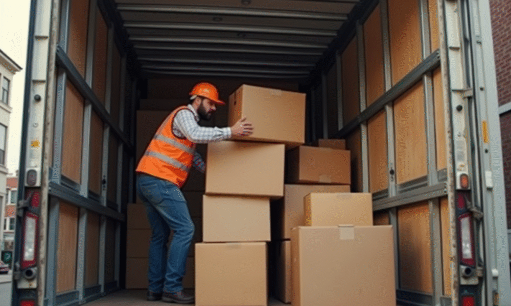 Chargement incorrect dans un camion de déménagement avec des boîtes instables