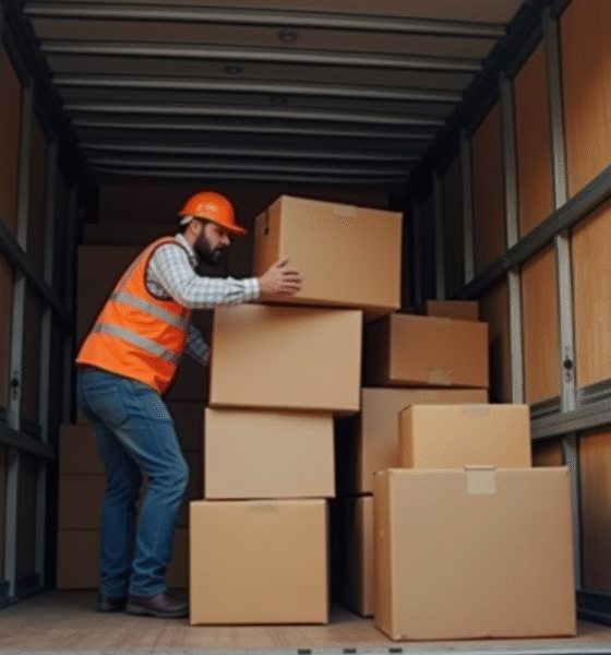 Chargement incorrect dans un camion de déménagement avec des boîtes instables