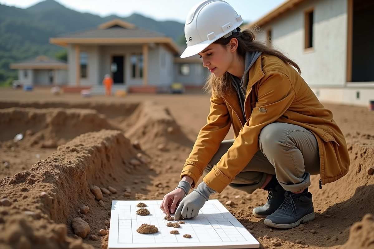 Jeune géologue analysant des échantillons de sol sur un chantier