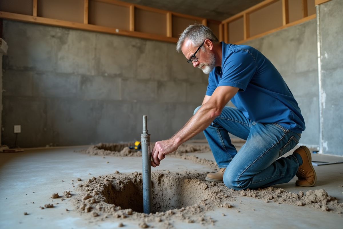 Ingénieur en construction examinant un trou dans le sol